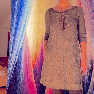 Size M / 36 - Sandwich - Linen Tunic Dress - grey knee length ¾ sleeves, classic